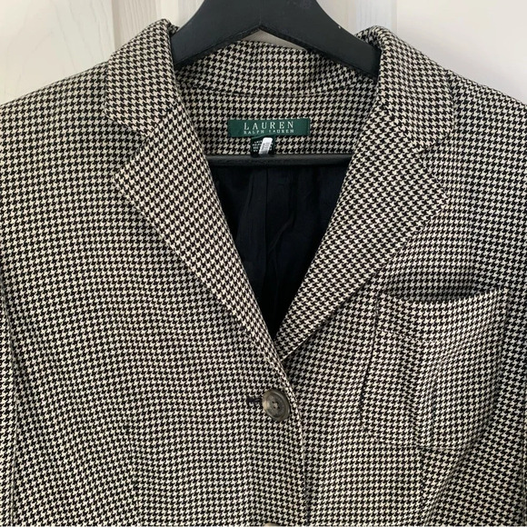 Lauren Ralph Lauren women’s houndstooth wool blazer jacket size 8 Neutral - Picture 3 of 11